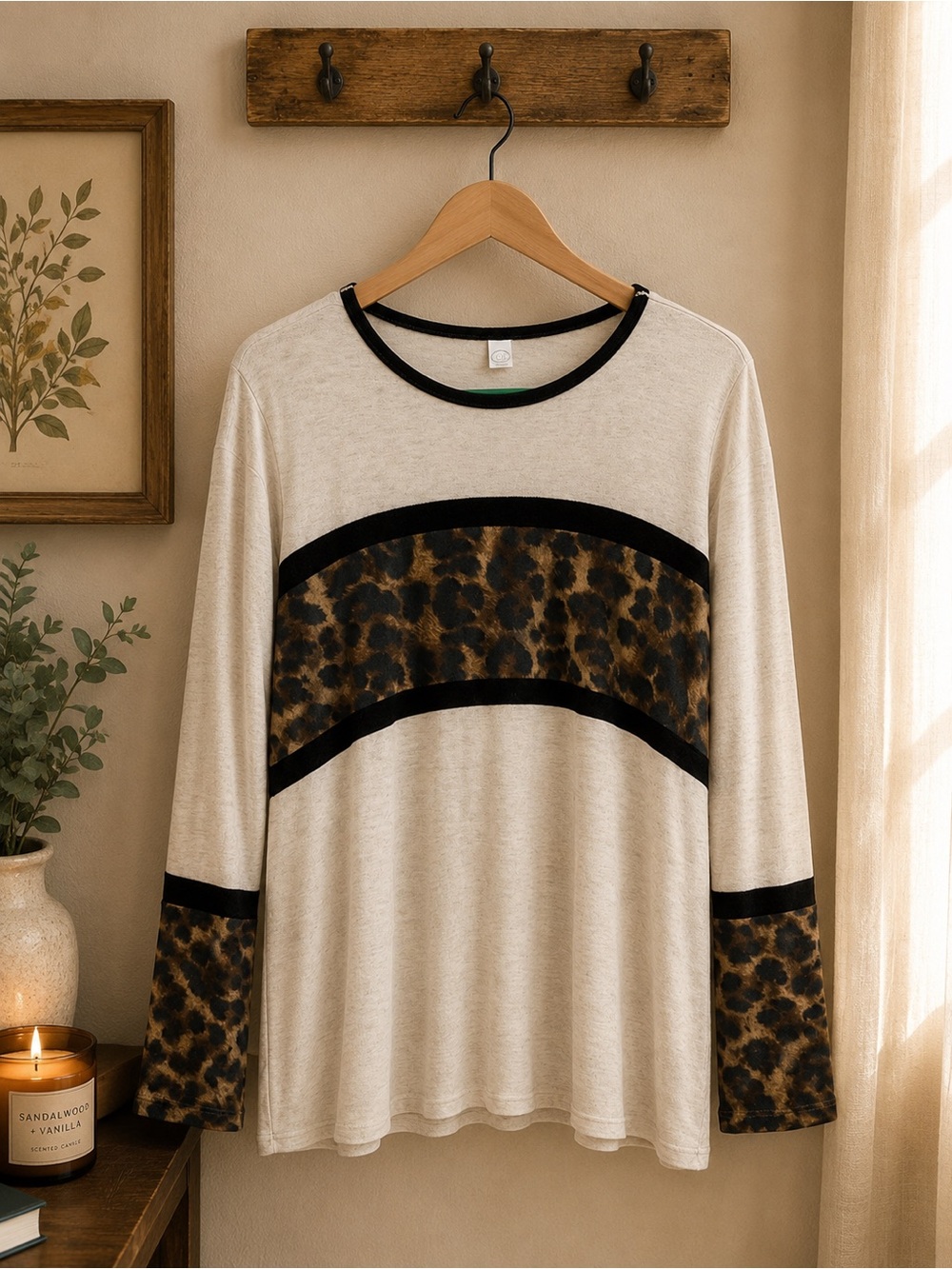 Neutral Leopard-Print Long Sleeve Top